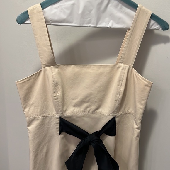 Beige Mini Dress with Black Bow Accent - Picture 2 of 5